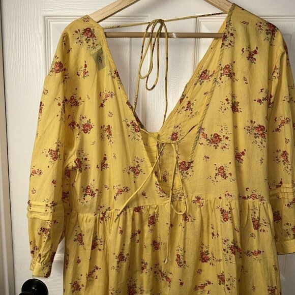 ASOS Yellow Floral Print Cottegecore Babydoll Deep V-Neck Mini Dress Size 10 - Picture 6 of 9